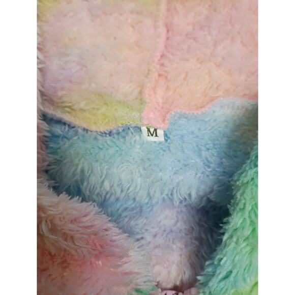 Tie Dye Hoodie Pink Blue Green Yellow Faux Fur size M - Picture 5 of 6